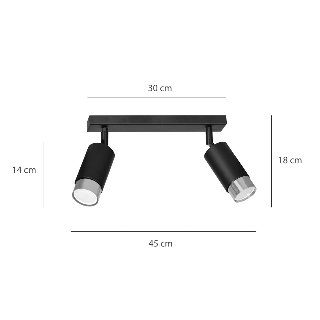 HIRO 2-BL CHROME – Strakke zwarte dubbele spotlight met chroomaccent en E14 fitting