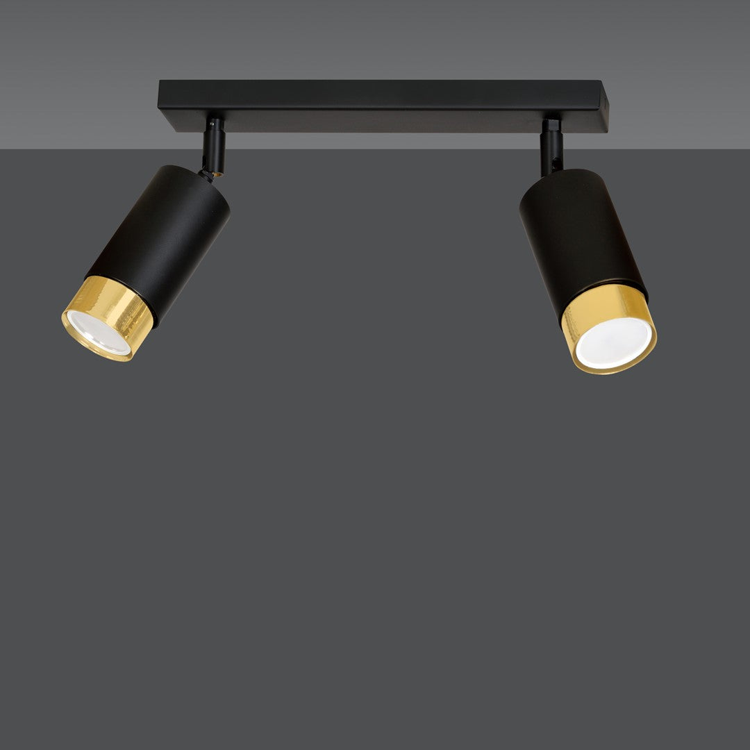 HIRO 2-BL GOLD – Elegante zwarte dubbele spotlight met gouden accenten voor gerichte verlichting