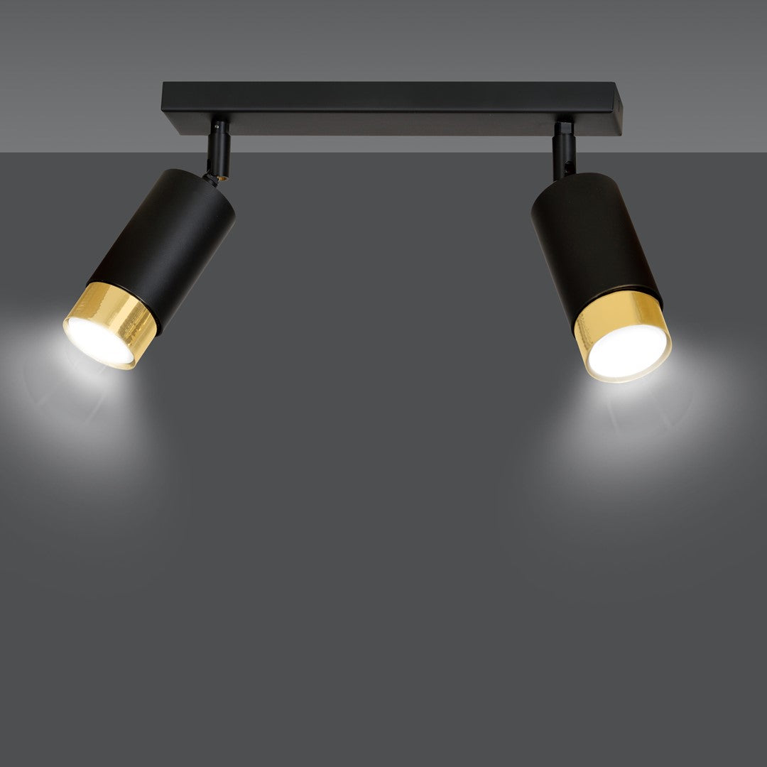 HIRO 2-BL GOLD – Elegante zwarte dubbele spotlight met gouden accenten voor gerichte verlichting