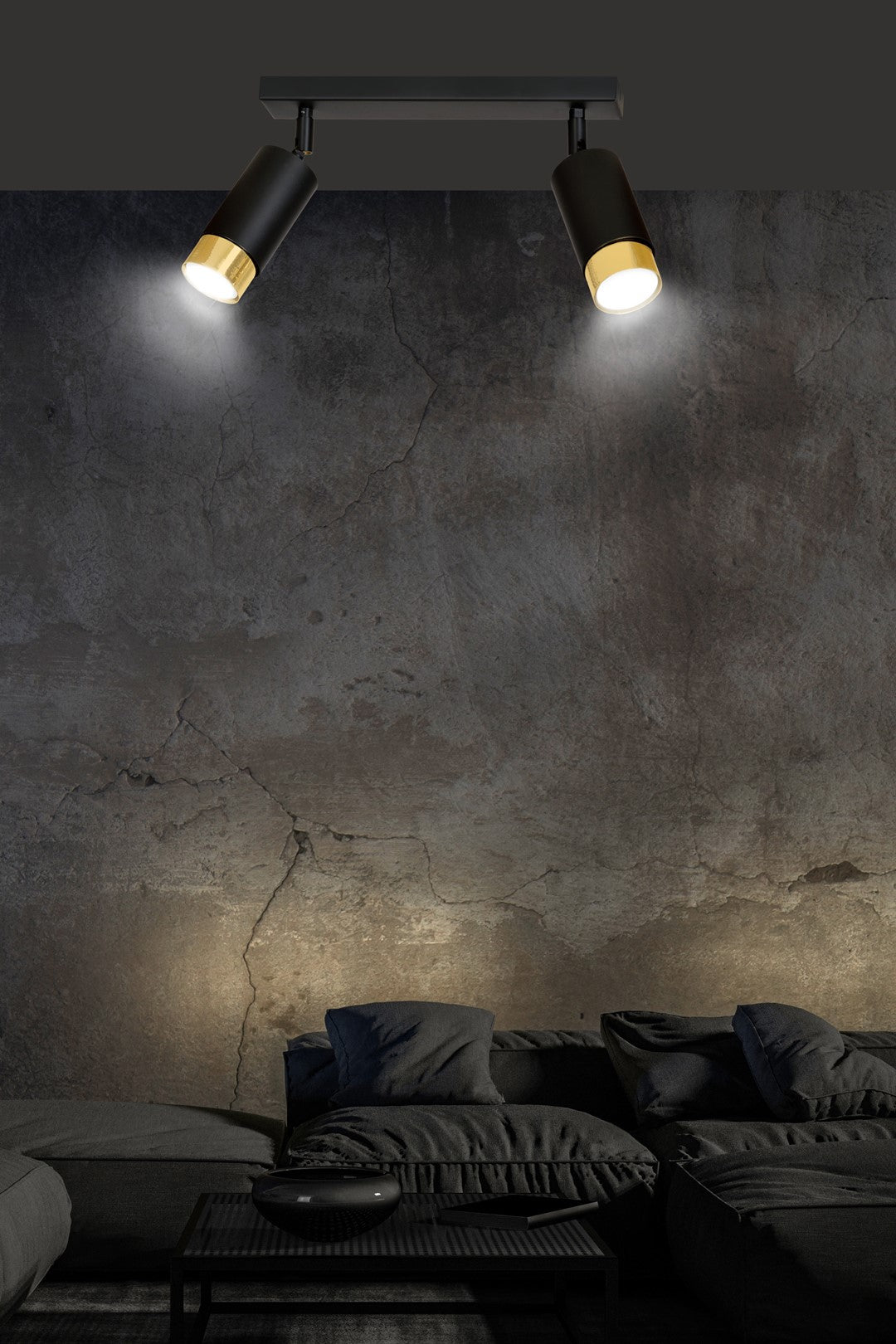 HIRO 2-BL GOLD – Elegante zwarte dubbele spotlight met gouden accenten voor gerichte verlichting
