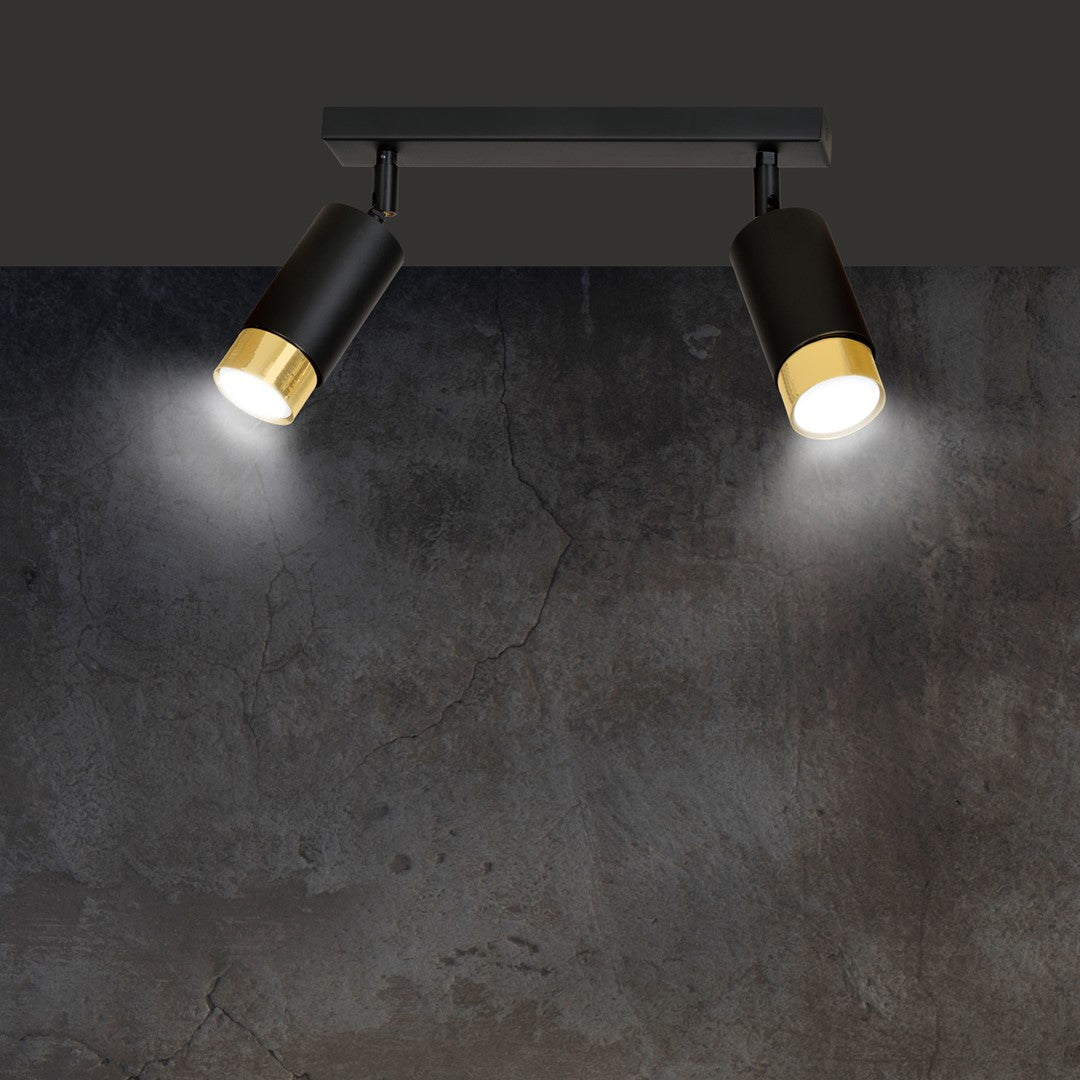 HIRO 2-BL GOLD – Elegante zwarte dubbele spotlight met gouden accenten voor gerichte verlichting