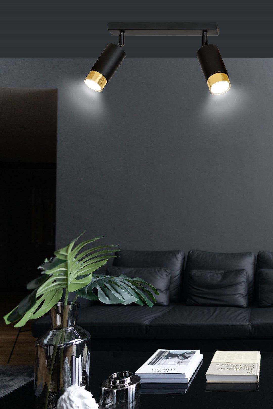 HIRO 2-BL GOLD – Elegante zwarte dubbele spotlight met gouden accenten voor gerichte verlichting
