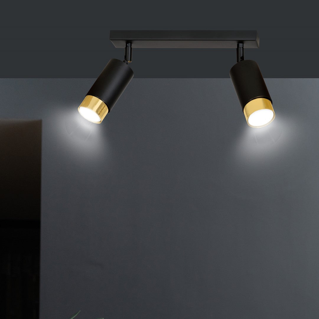 HIRO 2-BL GOLD – Elegante zwarte dubbele spotlight met gouden accenten voor gerichte verlichting
