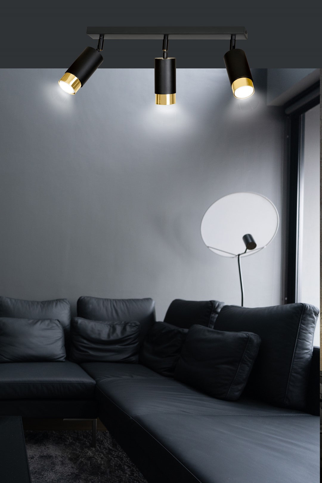 HIRO 3-BL-GOLD Spotlamp – Stijlvolle 3-lichts plafondspot in zwart met gouden accenten voor gerichte sfeerverlichting