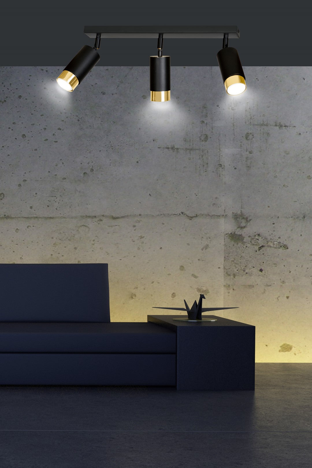 HIRO 3-BL-GOLD Spotlamp – Stijlvolle 3-lichts plafondspot in zwart met gouden accenten voor gerichte sfeerverlichting