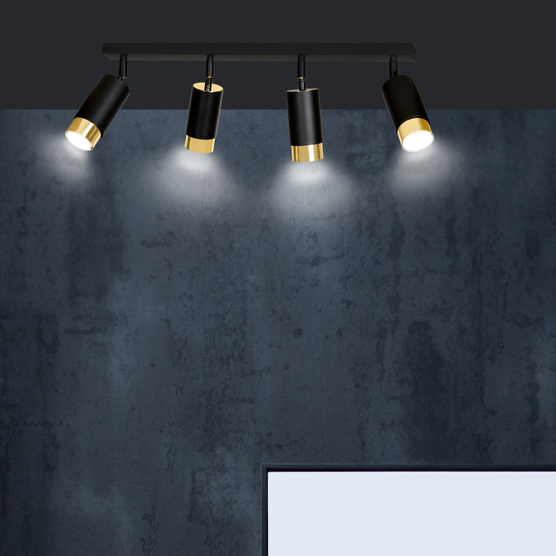 HIRO 4-BL-GOLD Spotlamp – Richtbare 4-lichts spot voor stijlvolle en functionele accenten