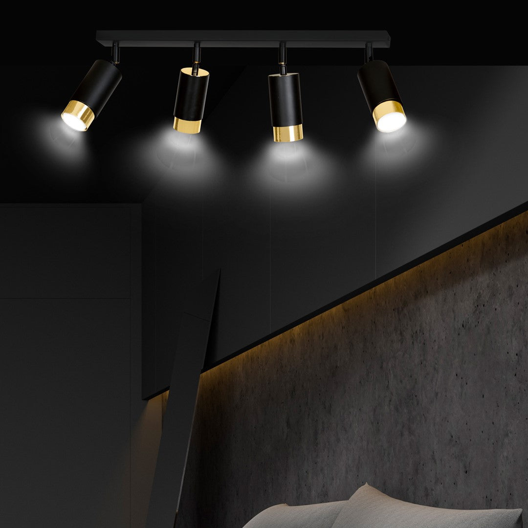 HIRO 4-BL-GOLD Spotlamp – Richtbare 4-lichts spot voor stijlvolle en functionele accenten