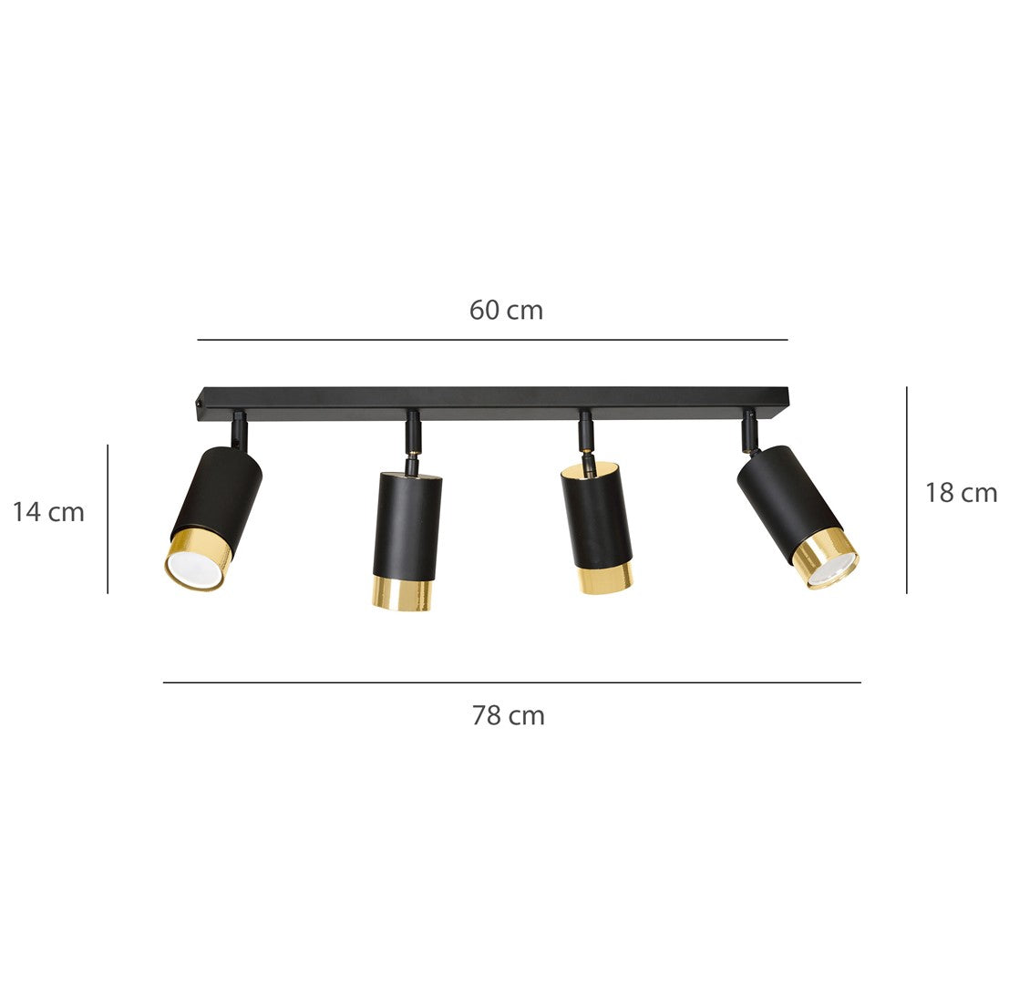 HIRO 4-BL-GOLD Spotlamp – Richtbare 4-lichts spot voor stijlvolle en functionele accenten