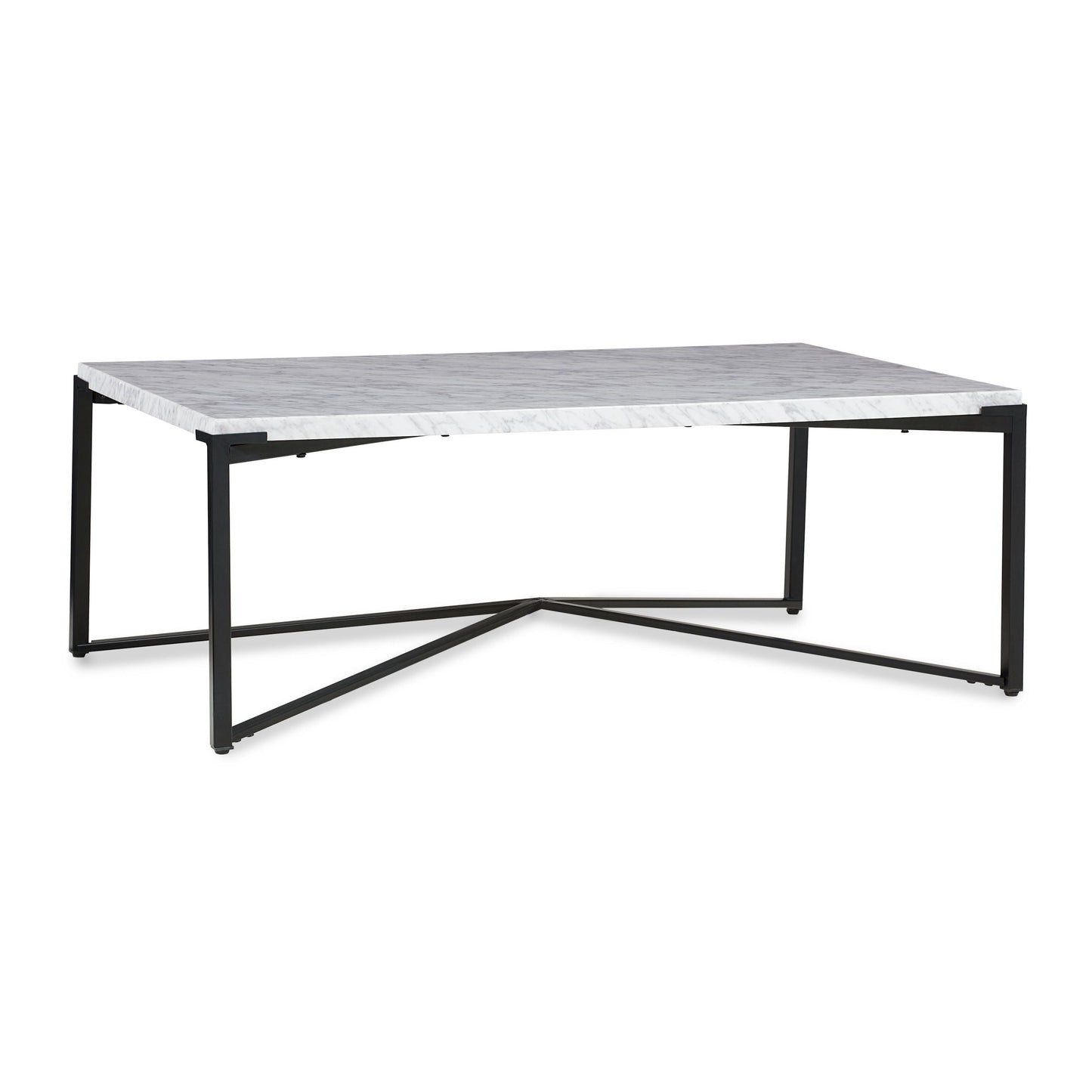 SAXON COFFEE TABLE IN CARRARA MARBLE AND MATTE BLACK Natuurlijke Luxe & Industrieel Design – Salontafel met Karakter en Contrast