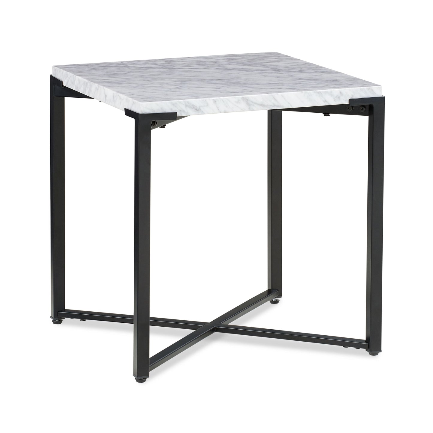 SAXON END TABLE IN CARRARA MARBLE AND MATTE BLACK Industrieel Design met Natuurlijke Luxe – Compacte Blikvanger met Marmeren Blad