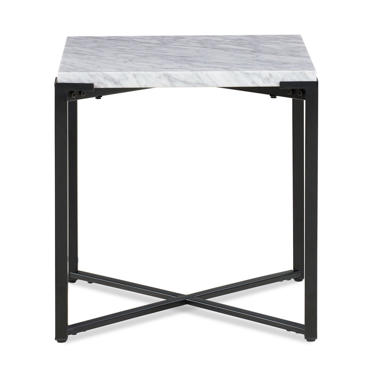 SAXON END TABLE IN CARRARA MARBLE AND MATTE BLACK Industrieel Design met Natuurlijke Luxe – Compacte Blikvanger met Marmeren Blad