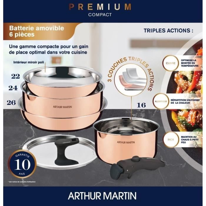 ARTHUR MARTIN AM516GT 6-delige pannenset – Drie lagen kookcomfort voor alle warmtebronnen, inclusief inductie