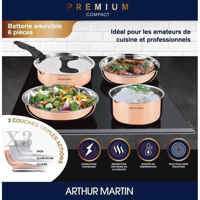 ARTHUR MARTIN AM516GT 6-delige pannenset – Drie lagen kookcomfort voor alle warmtebronnen, inclusief inductie