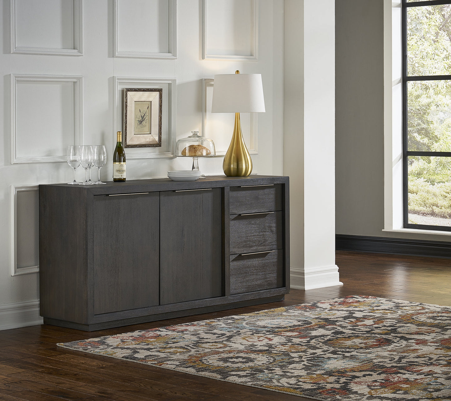 OXFORD SIDEBOARD IN BASALT GREY Krachtig Statement – Strak Dressoir in Massief Acacia met Moderne Details