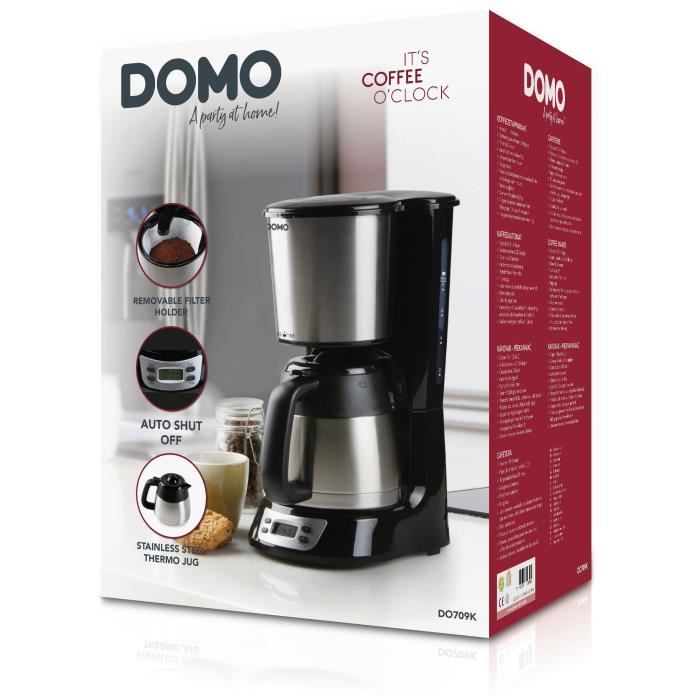 DOMO DO709K Filterkoffiezetapparaat – 1000W, 1L Capaciteit, 8 Kopjes met LCD-scherm en 24-uurs Timer