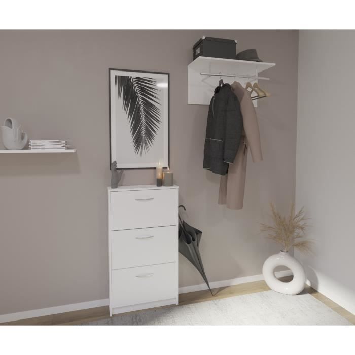 Schoenenkast – 3 kleppen in wit decor – Compact Duits design met ruimte voor 6 paar schoenen