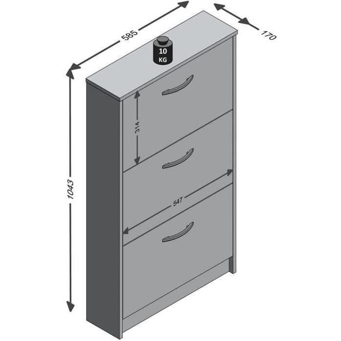 Schoenenkast – 3 kleppen in wit decor – Compact Duits design met ruimte voor 6 paar schoenen