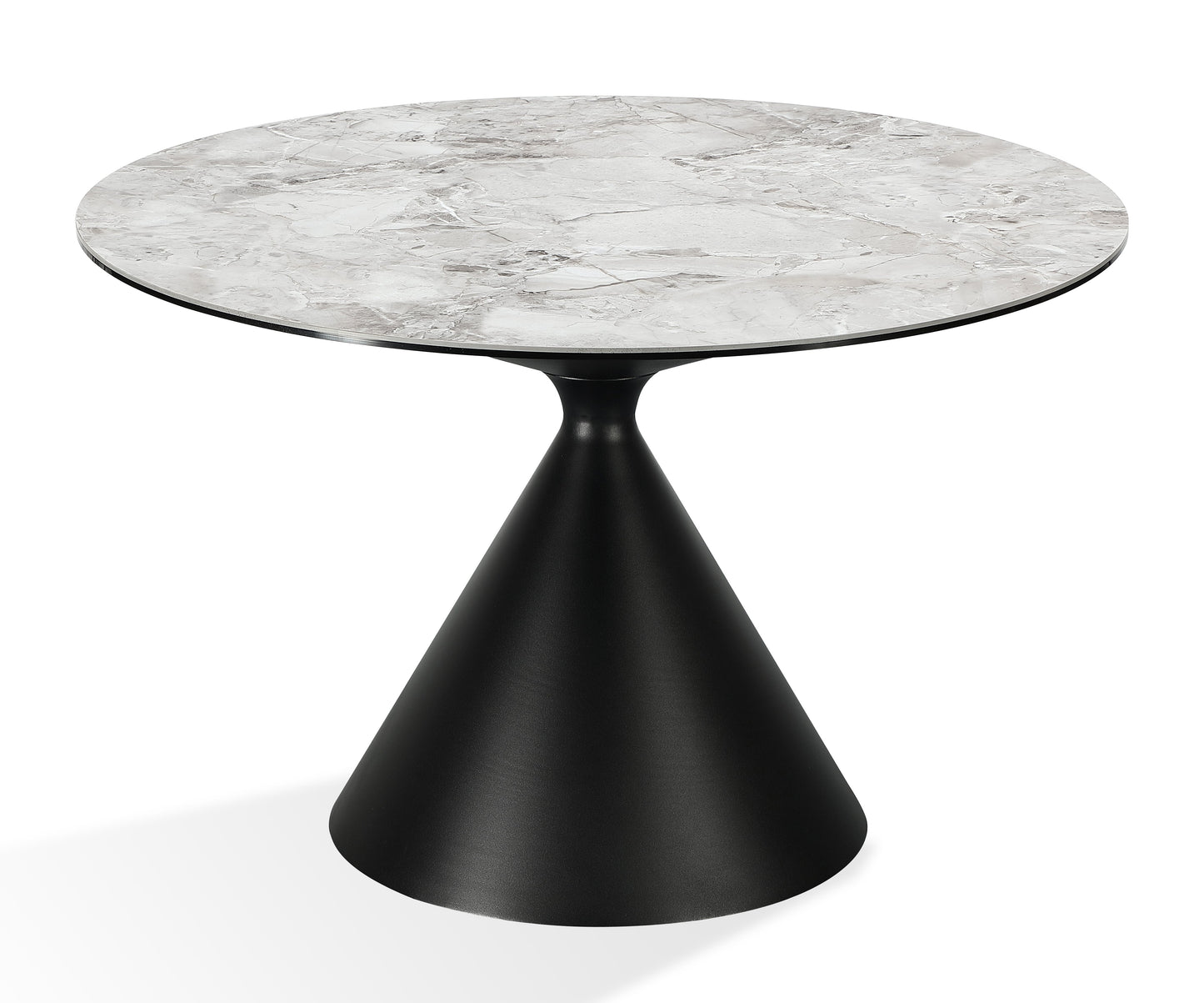 WINSTON STONE TOP METAL BASE ROUND DINING TABLE IN GRIGIO Stijlvol Tafelen met Karakter – Ronde Eettafel van Sintersteen en Staal