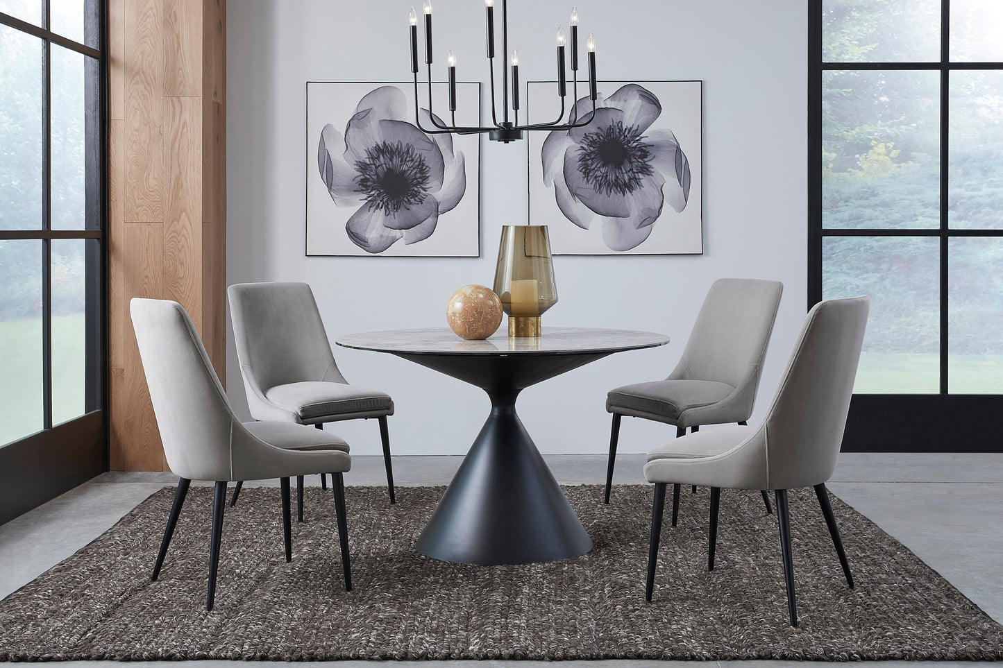 WINSTON STONE TOP METAL BASE ROUND DINING TABLE IN GRIGIO Stijlvol Tafelen met Karakter – Ronde Eettafel van Sintersteen en Staal