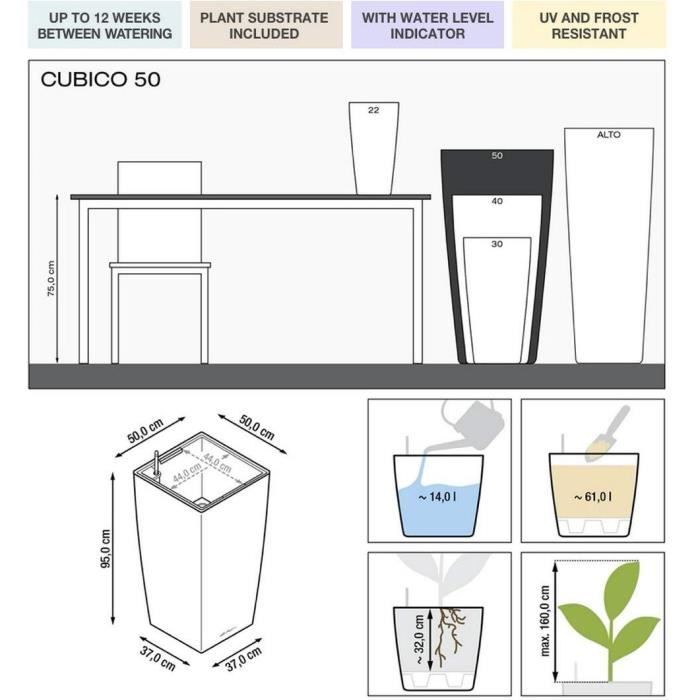 Plantenpot - LEC - Cubico Premium 50 - metallic zilver - weerbestendig