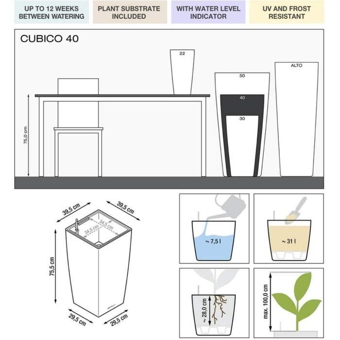 LEC Cubico Premium 40 bloempot – Stijlvol rood design met handig waterreservoir