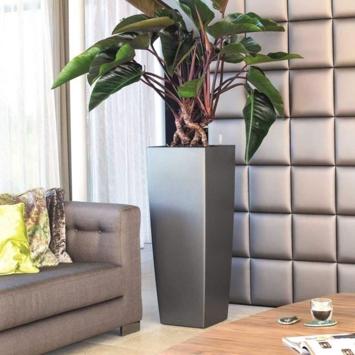 LECHUZA Plantenbak Cubico Alto 40 ALL-IN-ONE – Elegant hoog design in houtskool