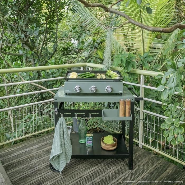 LIVOO Plancha Trolley – Mobiele Buitenkeuken in Groen/Zwart