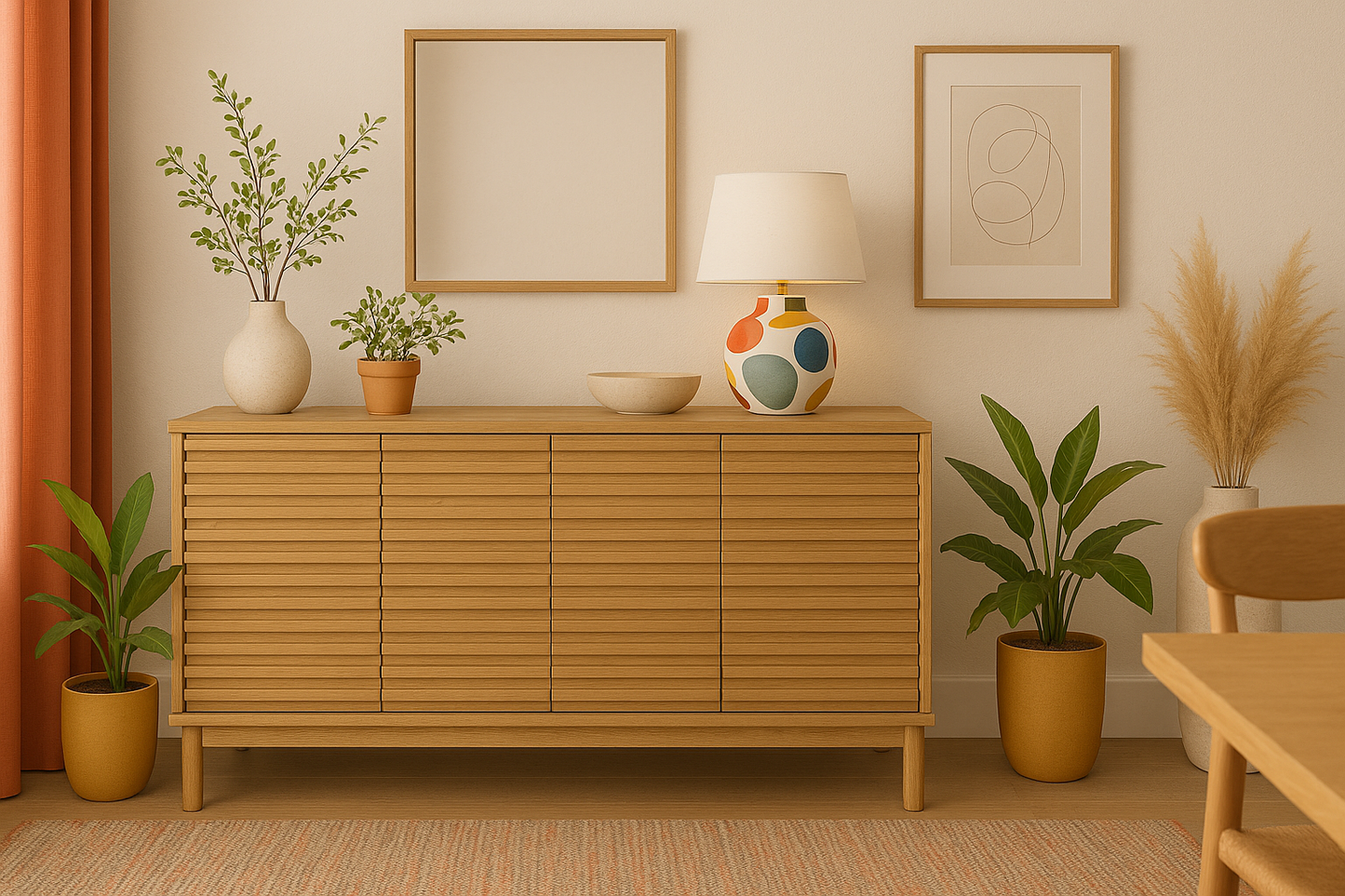 TANNER FOUR DOOR SIDEBOARD IN FLAXEN Japandi Design met Functionaliteit – Serene Opbergkast in Licht Essenhout