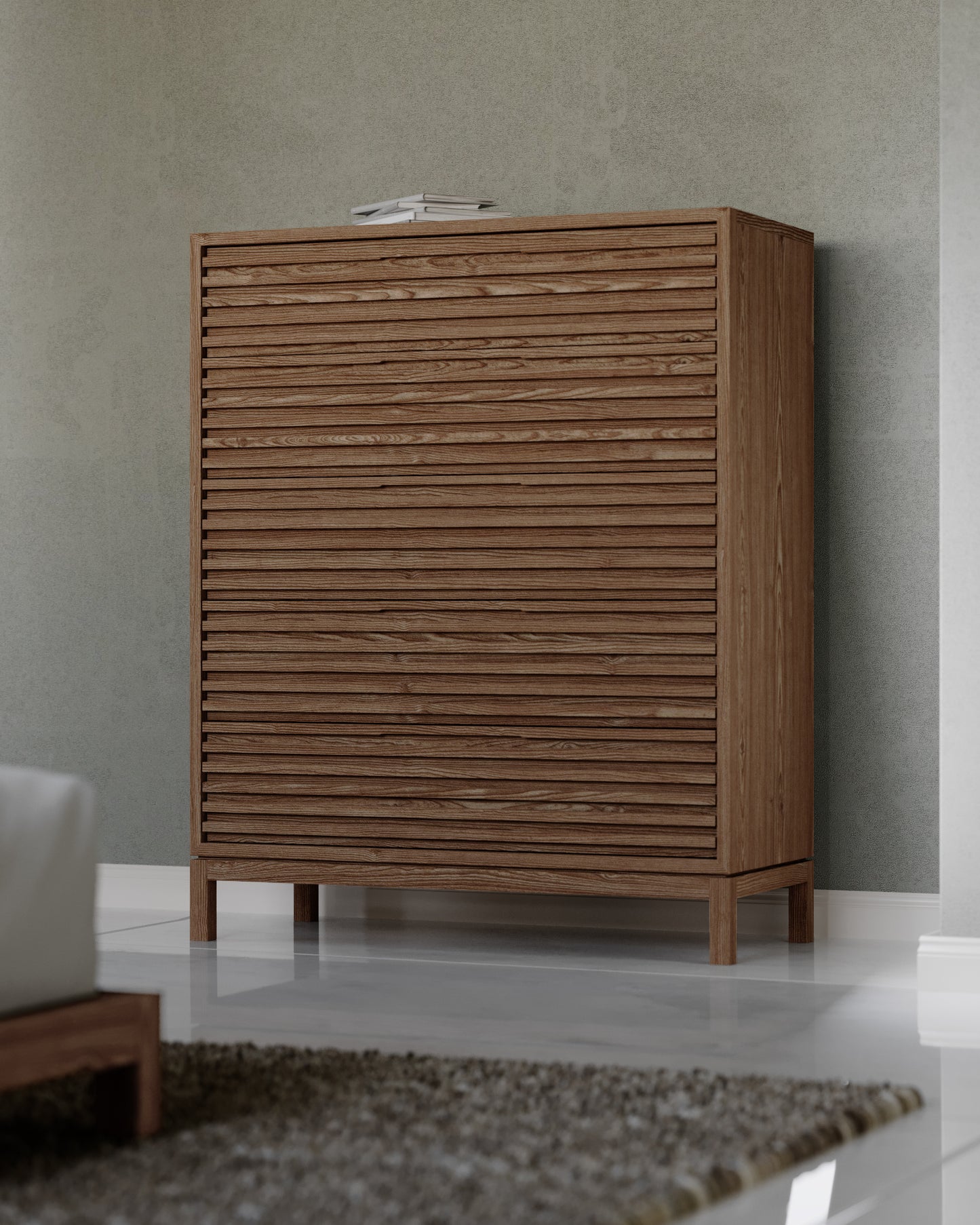 TANNER FIVE DRAWER ASH WOOD CHEST IN ROUX Japandi Vormgeving met Functionele Luxe – Hoogwaardige Ladekast in Warm Essenhout