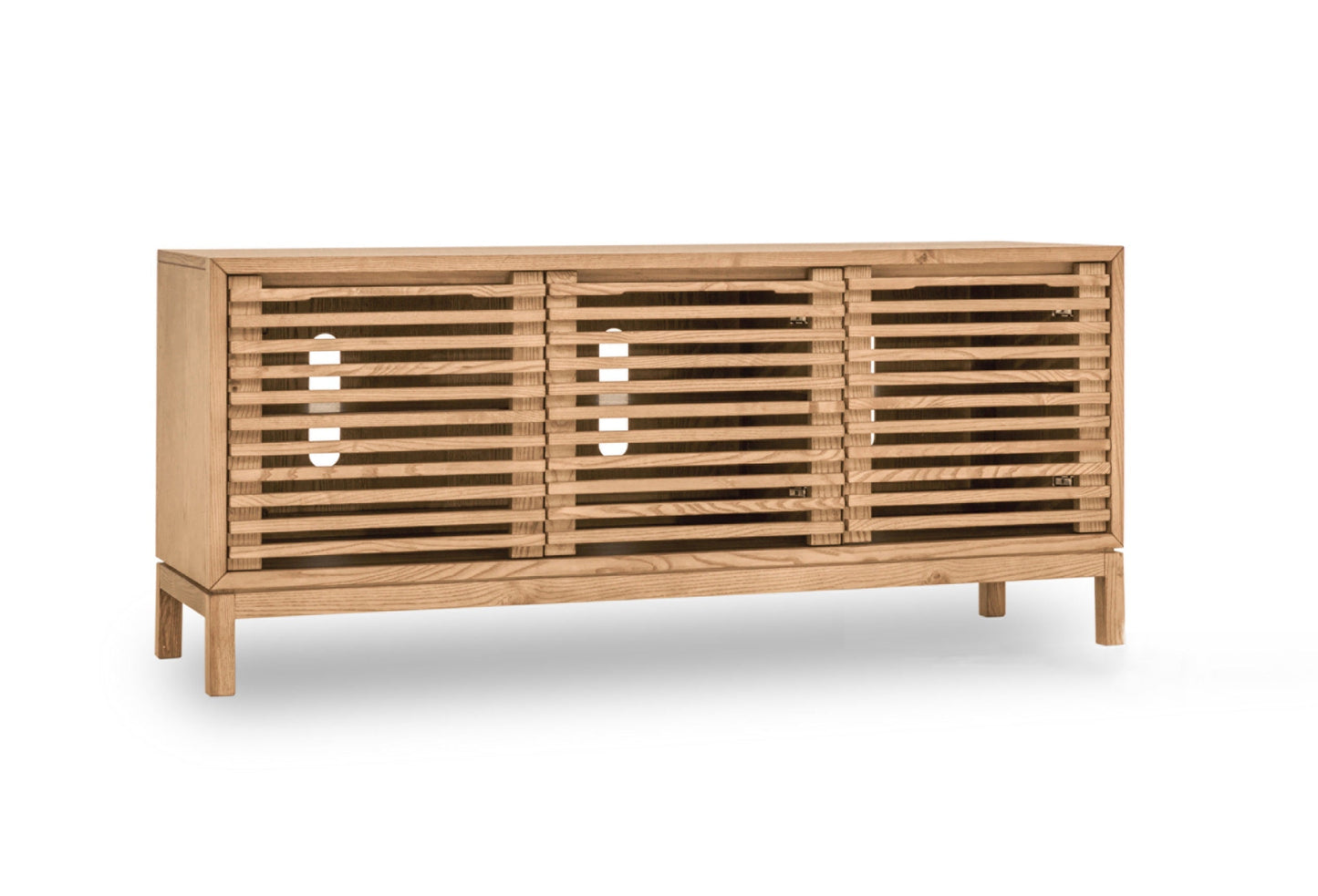 TANNER THREE DOOR MEDIA CONSOLE IN FLAXEN Japandi Stijl met Praktisch Design – Rustgevende Mediakast in Essenhout