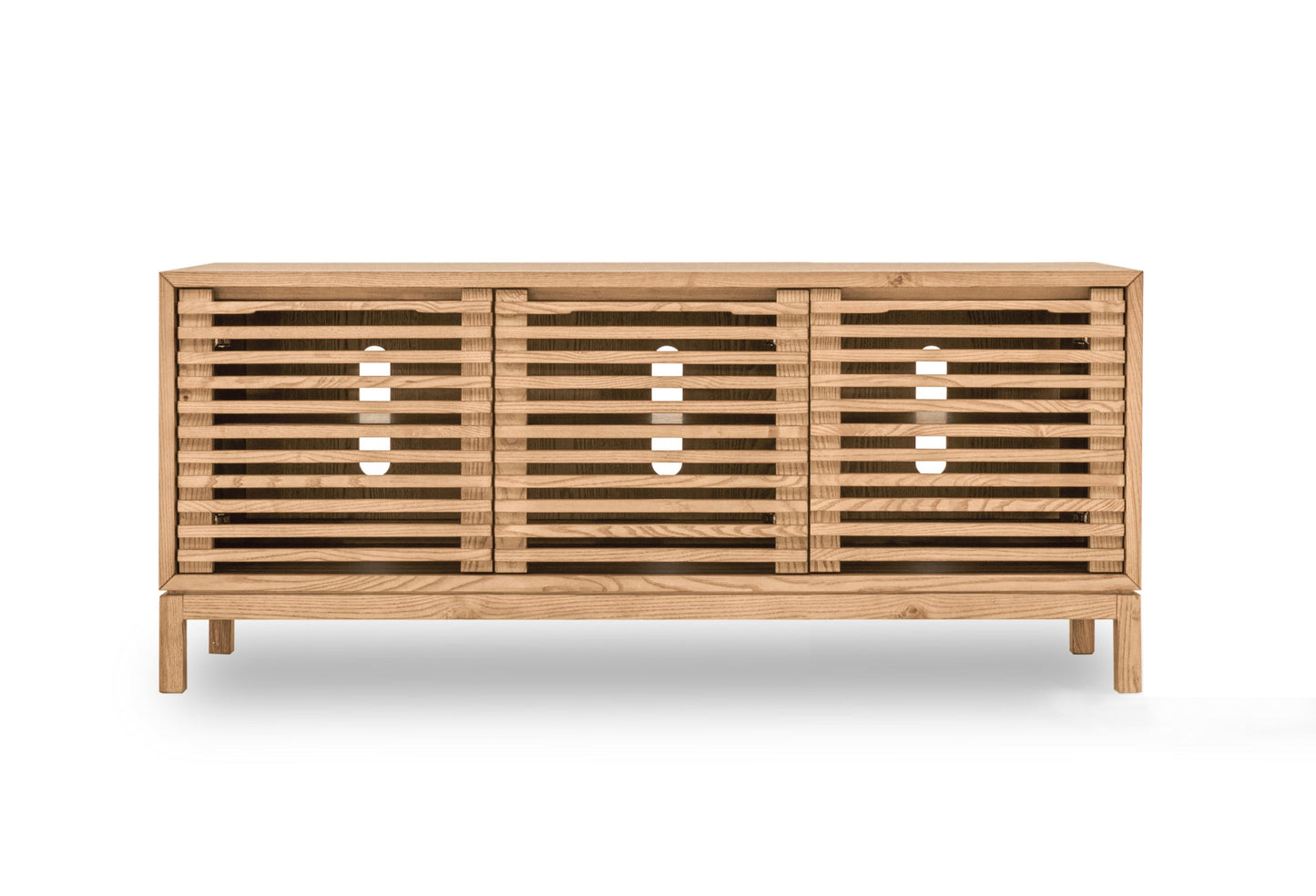 TANNER THREE DOOR MEDIA CONSOLE IN FLAXEN Japandi Stijl met Praktisch Design – Rustgevende Mediakast in Essenhout