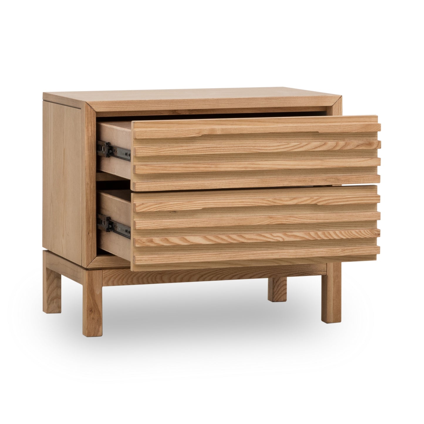 TANNER TWO DRAWER ASH WOOD NIGHTSTAND IN FLAXEN Scandinavisch-Japanse Elegantie – Tijdloos Nachtkastje in Essenhout