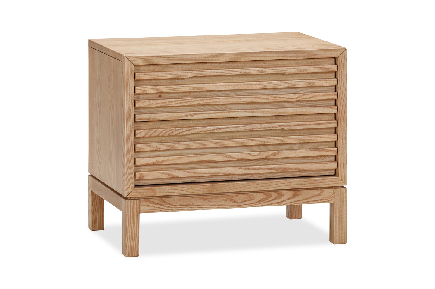 TANNER TWO DRAWER ASH WOOD NIGHTSTAND IN FLAXEN Scandinavisch-Japanse Elegantie – Tijdloos Nachtkastje in Essenhout