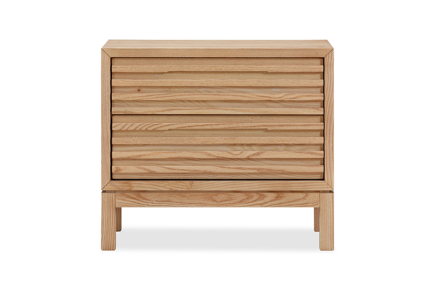 TANNER TWO DRAWER ASH WOOD NIGHTSTAND IN FLAXEN Scandinavisch-Japanse Elegantie – Tijdloos Nachtkastje in Essenhout