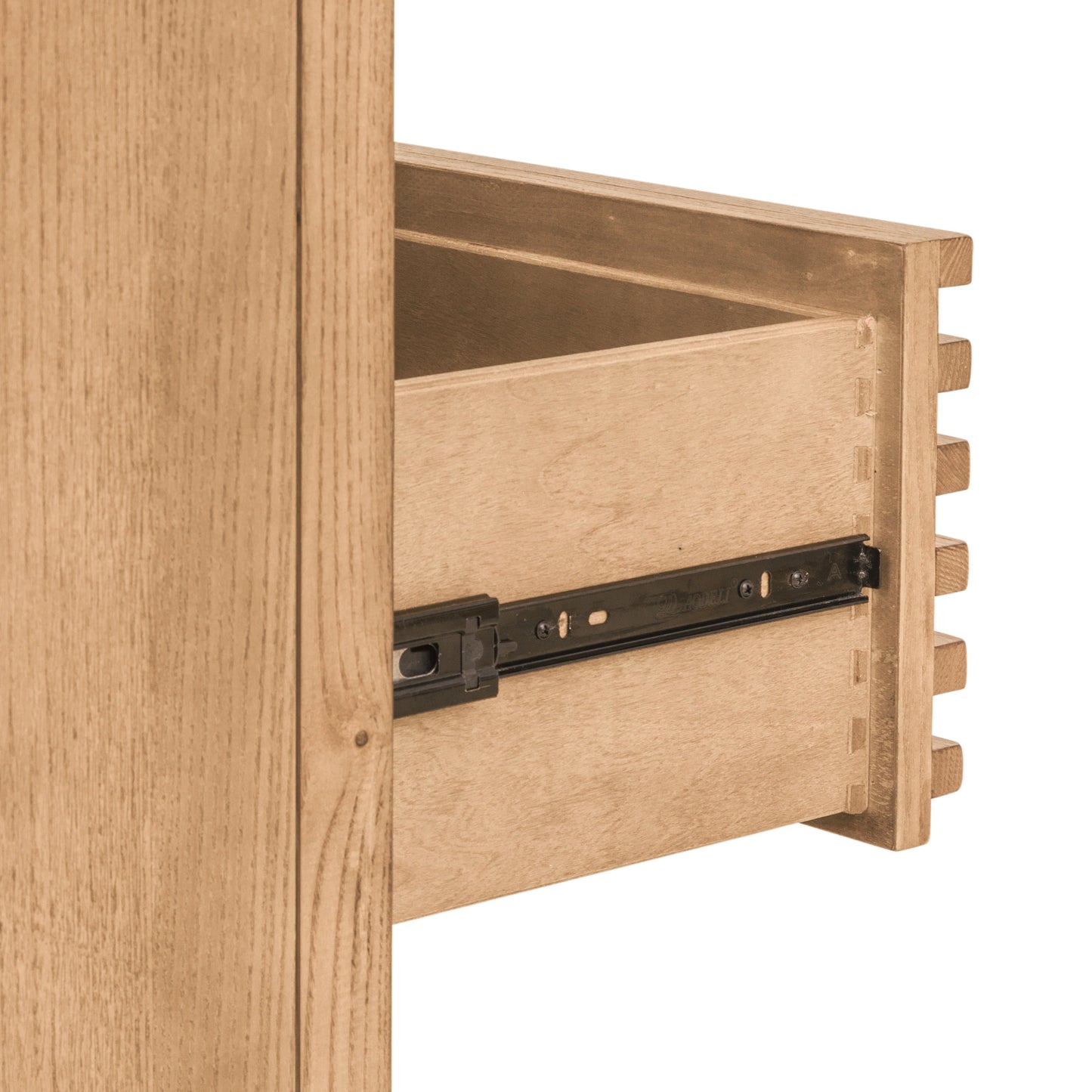 TANNER FIVE DRAWER ASH WOOD CHEST IN FLAXEN Japandi Kalme Stijl – Elegante Hoogkast in Massief Essenhout