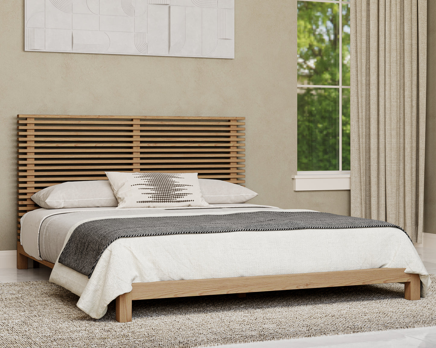 TANNER EU KING 160 X 200 PLATFORM BED IN FLAXEN Japandi Slaapcomfort – Minimalistisch Design met Warme Natuurtinten