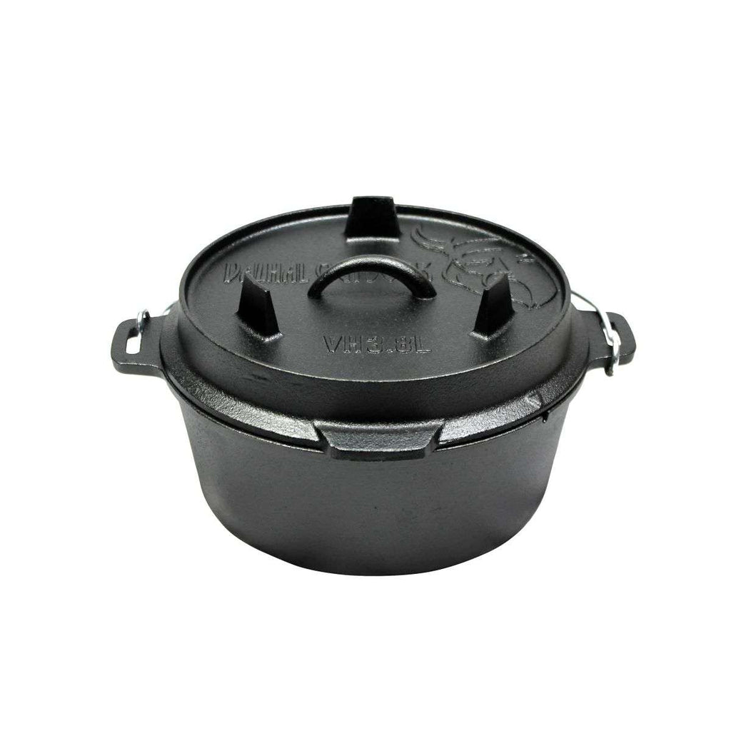 Valhal Outdoor Dutch Oven 8L – Platte Gietijzeren Alleskunner voor BBQ & Oven