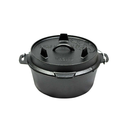 Valhal Outdoor Dutch Oven 8L – Platte Gietijzeren Alleskunner voor BBQ & Oven