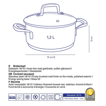 FLAVORIA RVS Steelpan – Stijlvol, functioneel en energie-efficiënt, 1,2 L (Ø 16 cm)