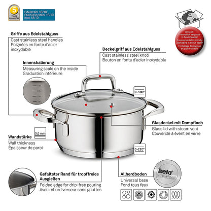 FLAVORIA RVS Steelpan – Stijlvol, functioneel en energie-efficiënt, 1,2 L (Ø 16 cm)