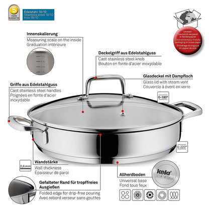 FLAVORIA Serveermultipan met Glazen Deksel – Elegante RVS allrounder met flexibele toepassingen