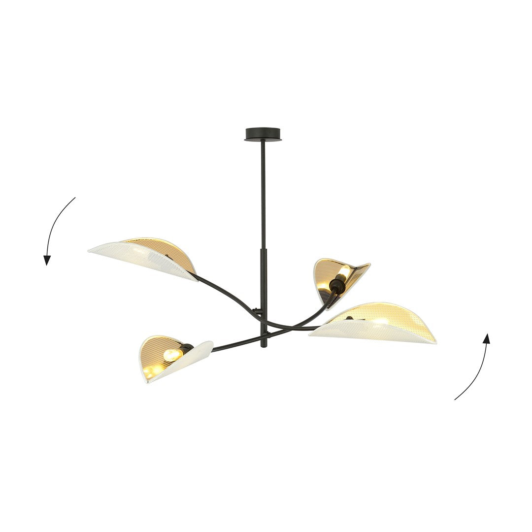 LOTUS 4 WHITE GOLD – Elegante plafondlamp met verfijnde bladvormige kappen