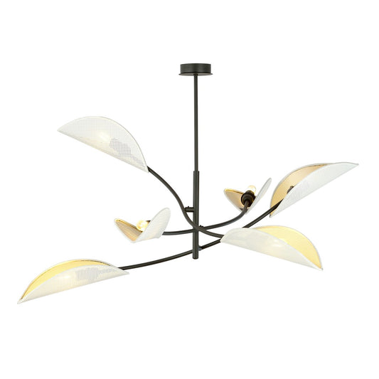 LOTUS 6 WHITE GOLD – Sierlijke plafondlamp met betoverende bladvormige kappen