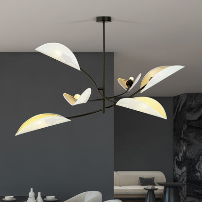 LOTUS 6 WHITE GOLD – Sierlijke plafondlamp met betoverende bladvormige kappen