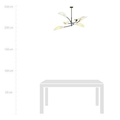 LOTUS 6 WHITE GOLD – Sierlijke plafondlamp met betoverende bladvormige kappen