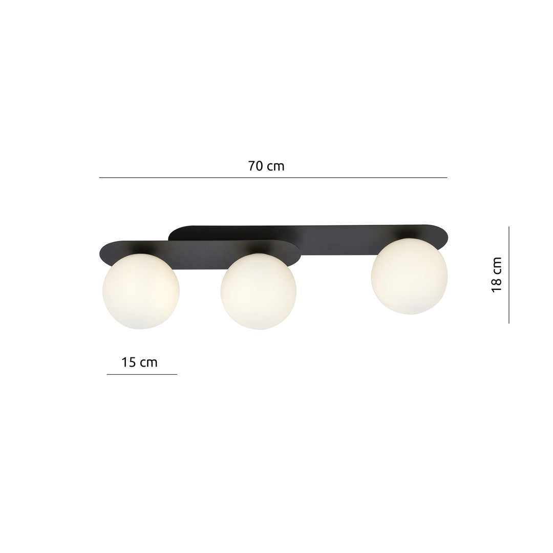 PLAZA 3 BLACK OPAL – Strakke plafondlamp met industrieel karakter voor een gedurfd interieuraccent