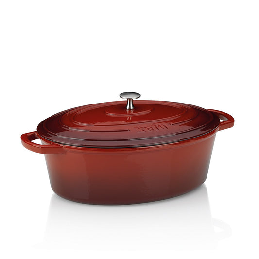 KELA Calido Ovale Braadpan 33 × 26 cm (6,0 L) – Luxe gietijzer in opvallend rood met beige geëmailleerde binnenzijde