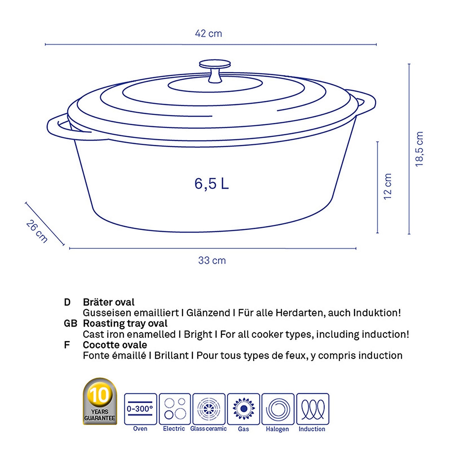 KELA Calido Ovale Braadpan 33 × 26 cm (6,0 L) – Luxe gietijzer in opvallend rood met beige geëmailleerde binnenzijde