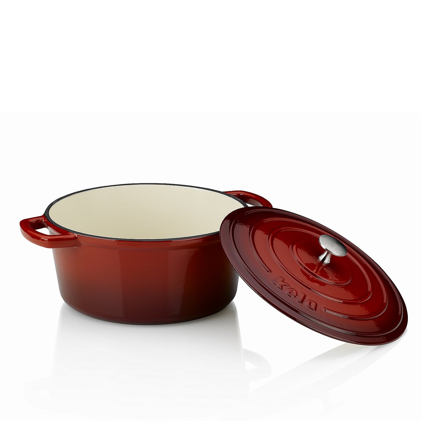 KELA Calido Ronde Braadpan 26 cm (4,6 L) – Rode gietijzeren krachtpatser met beige geëmailleerde binnenzijde