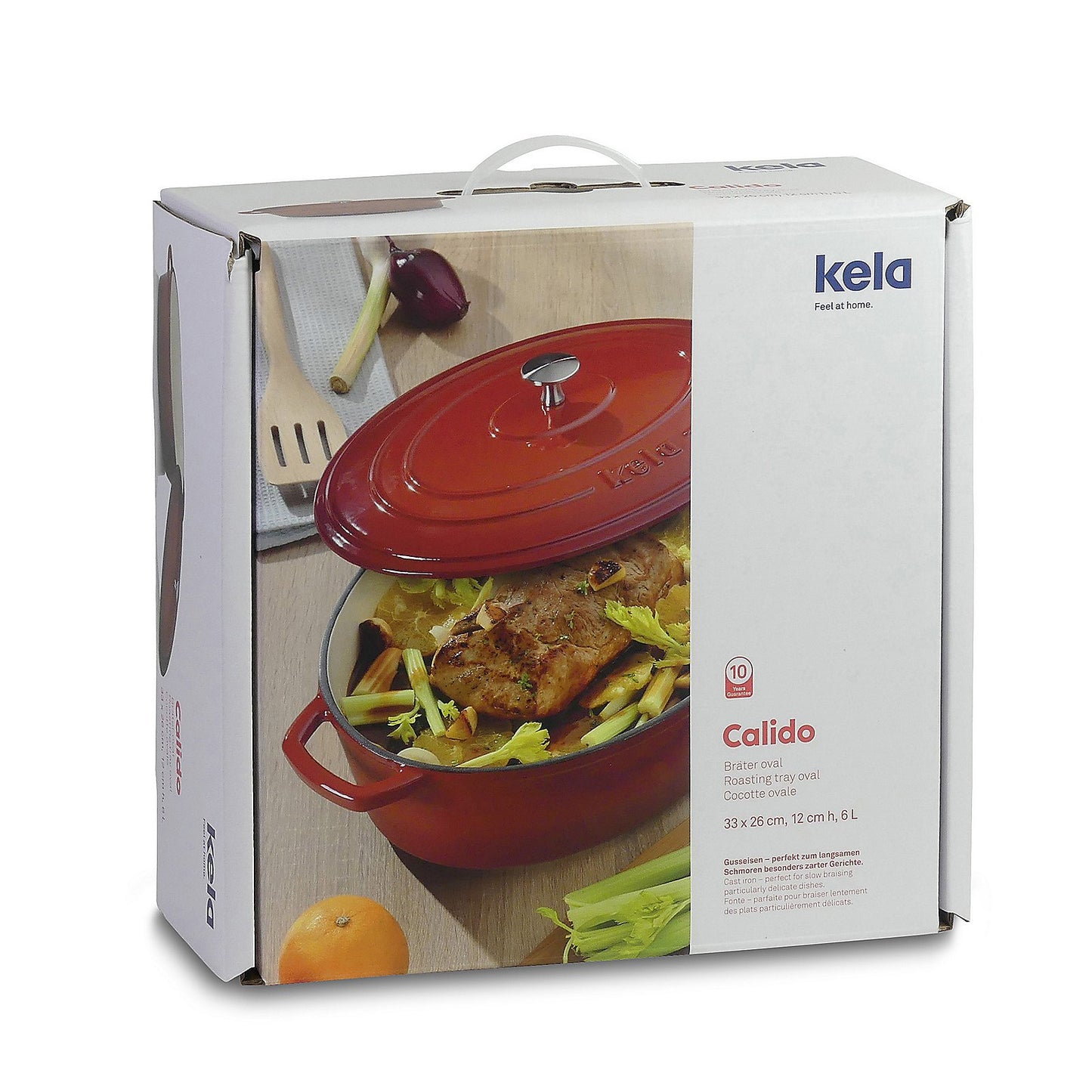 KELA Calido Ronde Braadpan 26 cm (4,6 L) – Rode gietijzeren krachtpatser met beige geëmailleerde binnenzijde